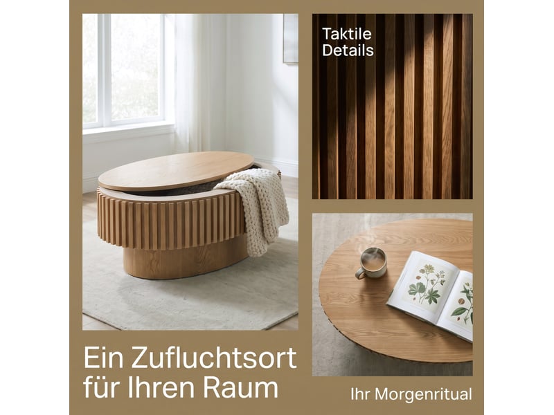  Table basse ovale 98x60 cm rangement caché mdf bois naturel  - Conforama D