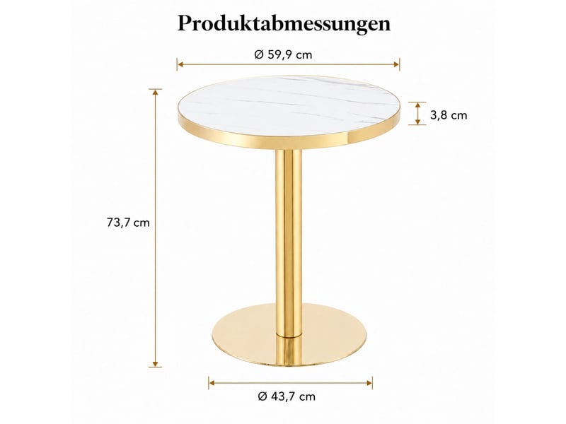  Table basse ronde moderne, avec plateau effet marbre et base cylindrique, mdf, blanc et doré, 73.5×71.0×24.5 cm  - Conforama E