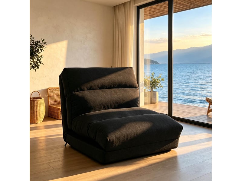 Fauteuil relax convertible au sol avec dossier réglable 5 positions, couchage d'appoint en polyester noir - Conforama D