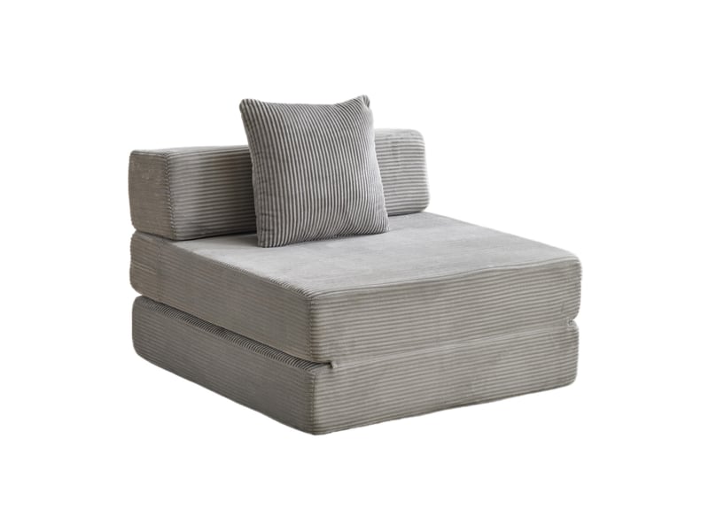  Fauteuil convertible corda, gris clair, canapé-lit sol, coussin dossier, accoudoirs, tissu velours côtelé  - Conforama D