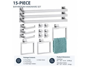 Ensemble de barre de serviette en acier inoxydable de 15 pièces, sac de serviette de