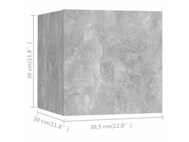  Lot de 8 meuble tv mural, meuble tv suspendu gris béton 30,5x30x30 cm  - Conforama E