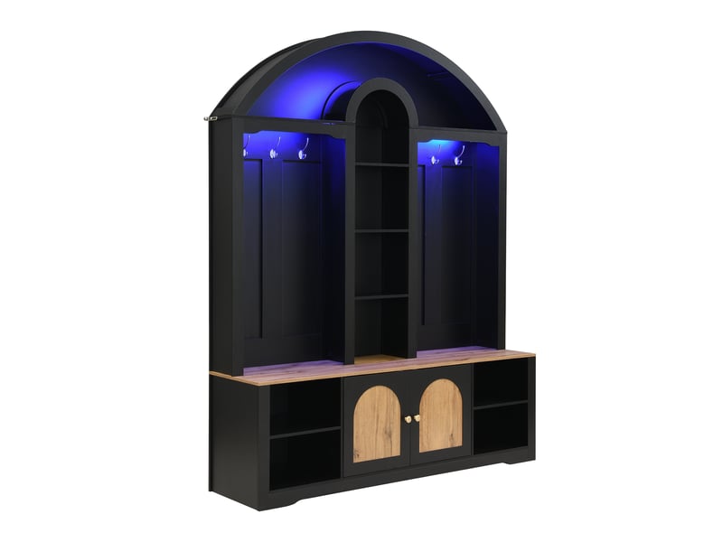 Armoire d’entrée multifonction moderne en mdf avec étagère à chaussures, rangements et crochets - Conforama D
