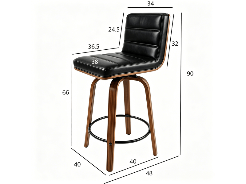  Tabouret de bar rotatif 360° avec revêtement pu et pieds bois courbés pour cuisine bar  - Conforama C
