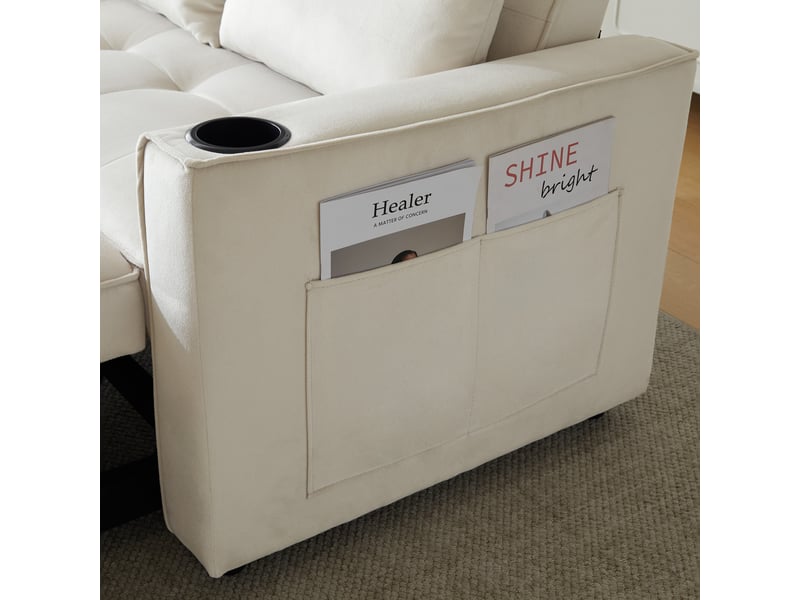 Canapé convertible 2 places beige en velours, canapé-lit multifonction avec rangement intégré pour salon - Conforama D