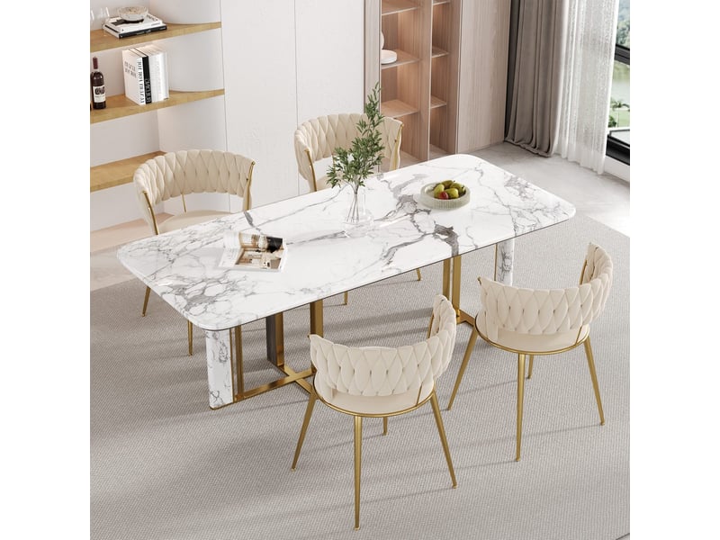  Lot de 2 chaises de salle à manger en velours ivoire, dossier incurvé avec accoudoirs et piètement métal HFSN-926IY - Conforama E
