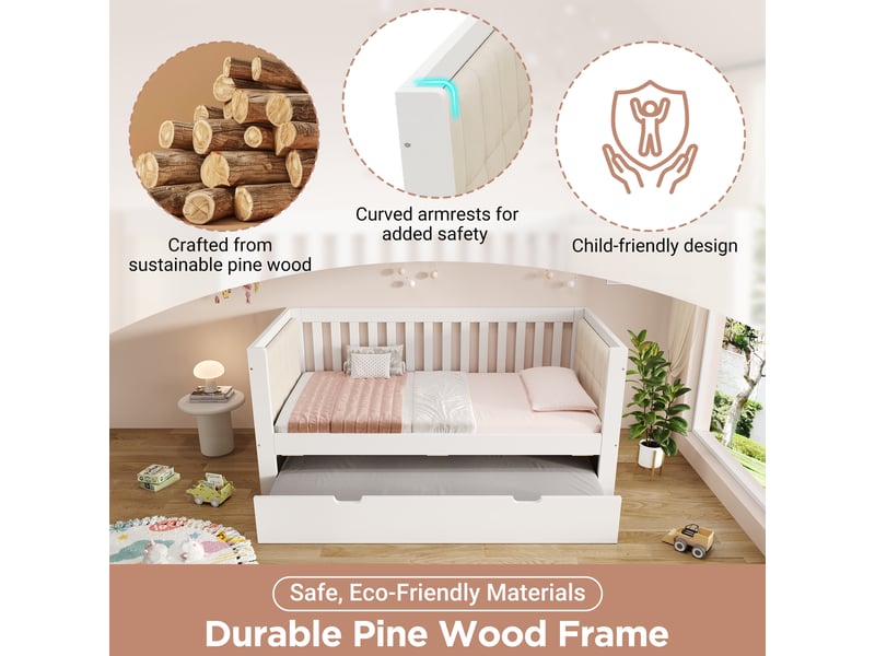  Lit gigogne 90x200 cm - lit 2 personnes avec tiroir 90x190 cm - bois de pin - sommier à lattes - blanc  - Conforama R