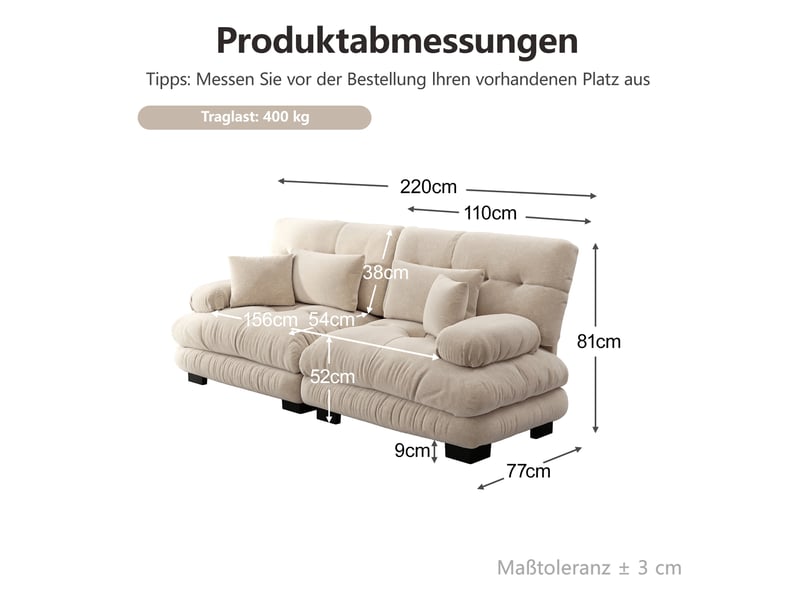  Canapé d'angle modenvie cloud 2 places en chenille marron clair 220 x 77 x 81 cm  - Conforama C