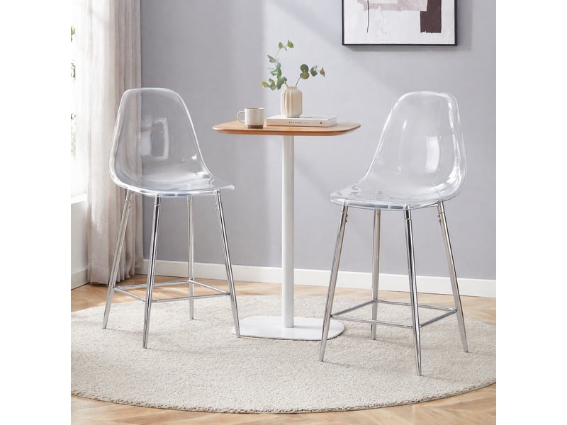  Tabouret de bar lot de 2 avec repose-pieds et design transparent, en plastique argent  - Conforama B
