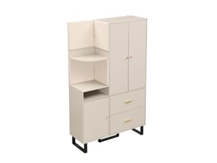 Vestiaire d'entrée, meuble d'entrée complet avec porte-manteau et banc à chaussures, armoire de couloir avec rembourrés et métal, beige et gris
