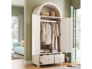 Armoire avec 2 portes, 2 tiroirs, penderie et niche ouverte, style campagne, pour chambre en bois 78×45×181 cm blanc