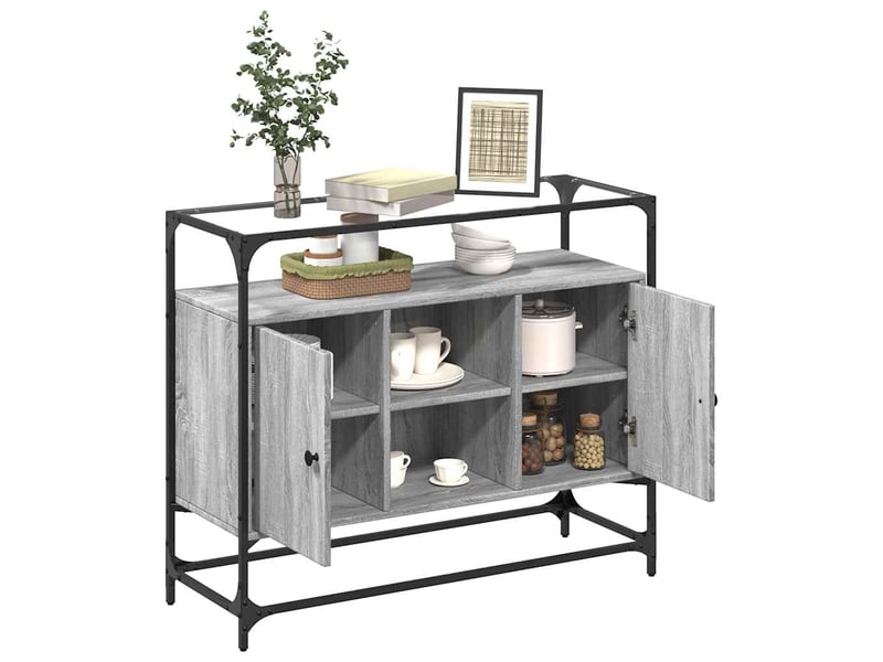  Buffet - bahut - meuble de rangement avec dessus en verre sonoma gris bois d'ingénierie  - Conforama C