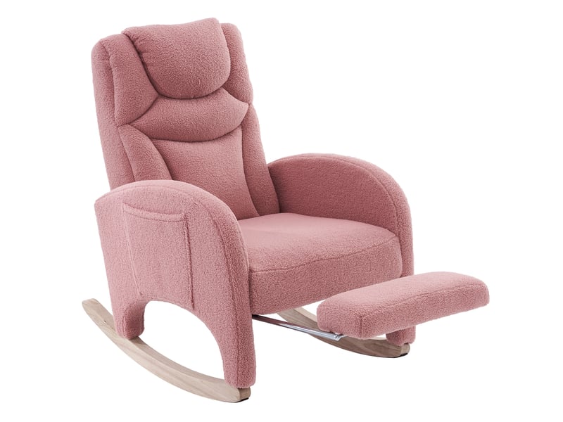  Fauteuil à bascule modenvie en tissu teddy rose avec repose-pieds pliable 66 x 125 x 101 cm  - Conforama A