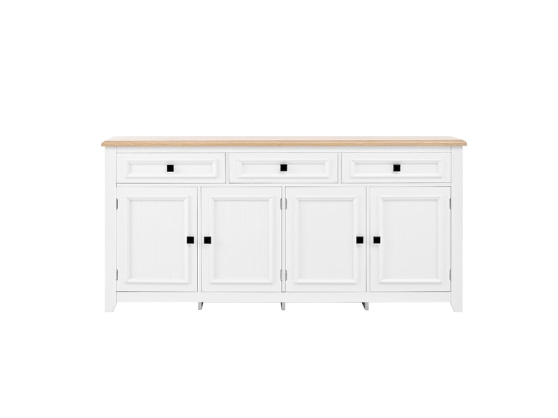  Buffet blanc, 3 tiroirs, 4 portes, rangement, étagères réglables, design moderne, structure robuste - mdf - 160x35x76cm  - Conforama B