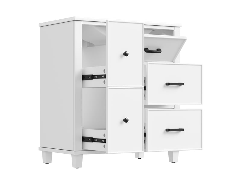 Meuble vasque salle de bain blanc 76,5 cm avec lavabo céramique intégré et tiroir latéral silencieux - Conforama E