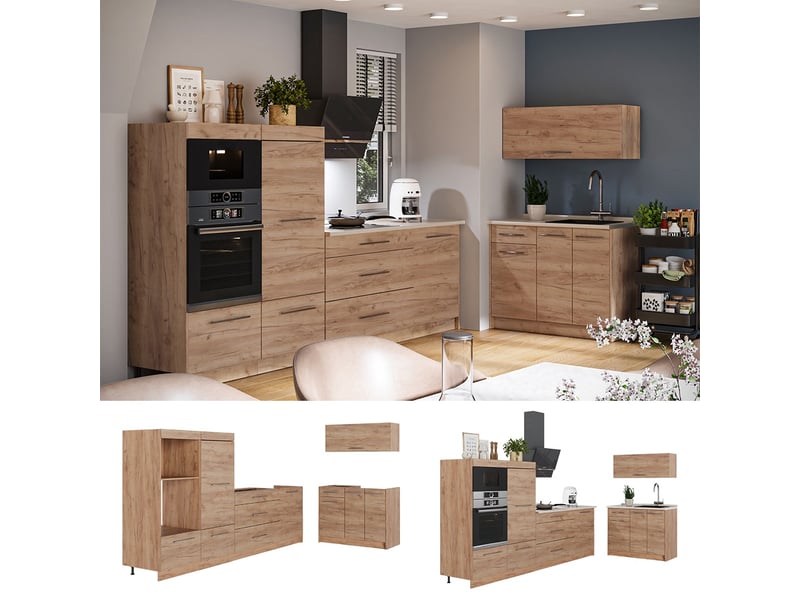 Vicco cuisine, chêne de force doréchêne de force doré, 380cm sans pt - Conforama D