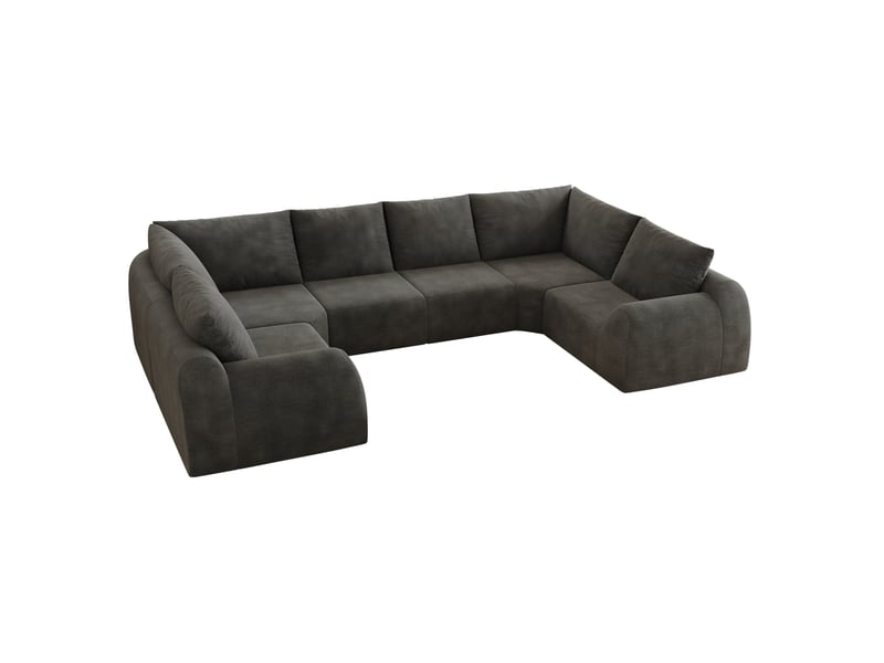 Canapé panoramique en u 6 places à mousse haute élasticité, sans montage, en chenille gris foncé - Conforama A