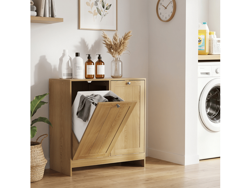  Meuble à linge basculant avec 2 paniers amovibles, finition chêne  - Conforama B