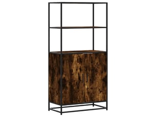 Buffet haut - bahut - meuble de rangement chêne fumé 68x35x139 cm bois d'ingénierie métal