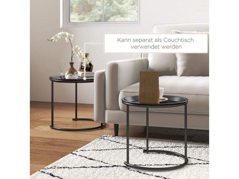  Lot de 2 tables basses rondes empilables en acier noir ø4335 cm pour salon et chambre  - Conforama B