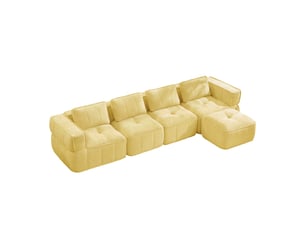 Canapé d'angle modulable 4 places en polyester, forme l avec pouf, jaune