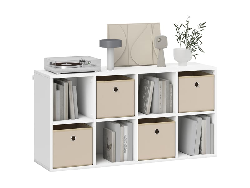 Étagère cubique 8 compartiments + 4 tiroirs tissu, pose horizontalvertical, blancbeige, 105,9×30×53,7 cm - Conforama A