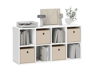 Étagère cubique 8 compartiments + 4 tiroirs tissu, pose horizontalvertical, blancbeige, 105,9×30×53,7 cm