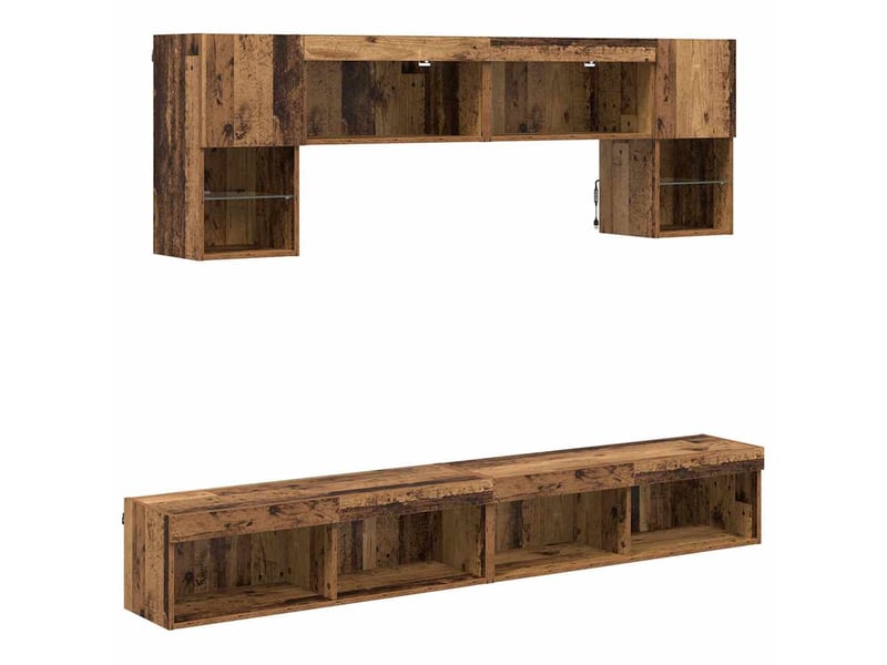  Unités murales tv avec led 6 pc bois ancien bois d'ingénierie shl43148  - Conforama A