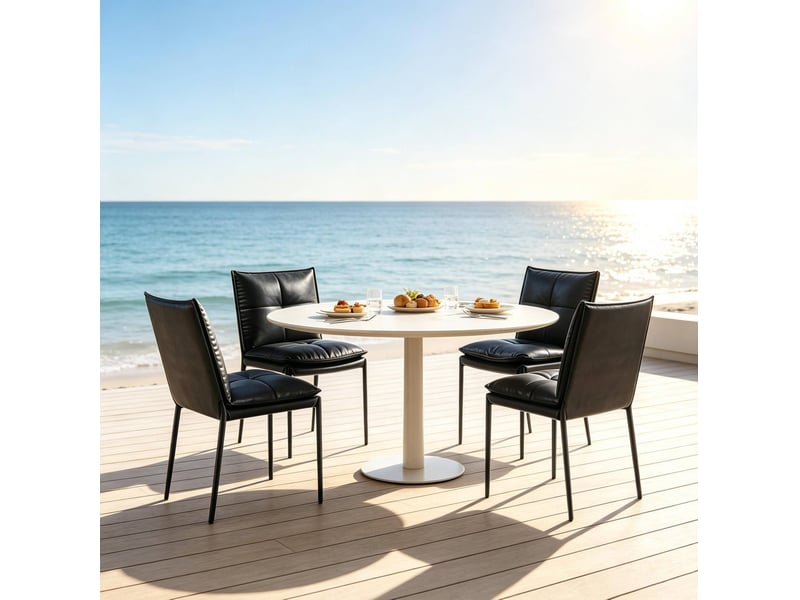  Chaise de salle à manger lot de 4 avec dossier rembourré ergonomique et piètement en métal, pu noir 46 × 55 × 87 cm  - Conforama B