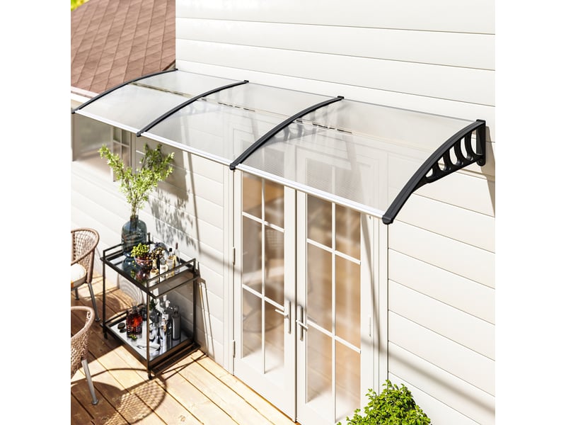 Auvent en polycarbonate et aluminium pour balcons, fenêtres et portes, 303 x 96 x 27 cm, noir et transparent  - Conforama C