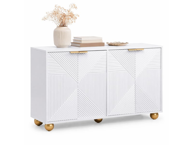  Buffet 4 portes avec étagères réglables et poignées métalliques pour salon en mdf 120×35×71,5 cm blanc  - Conforama A