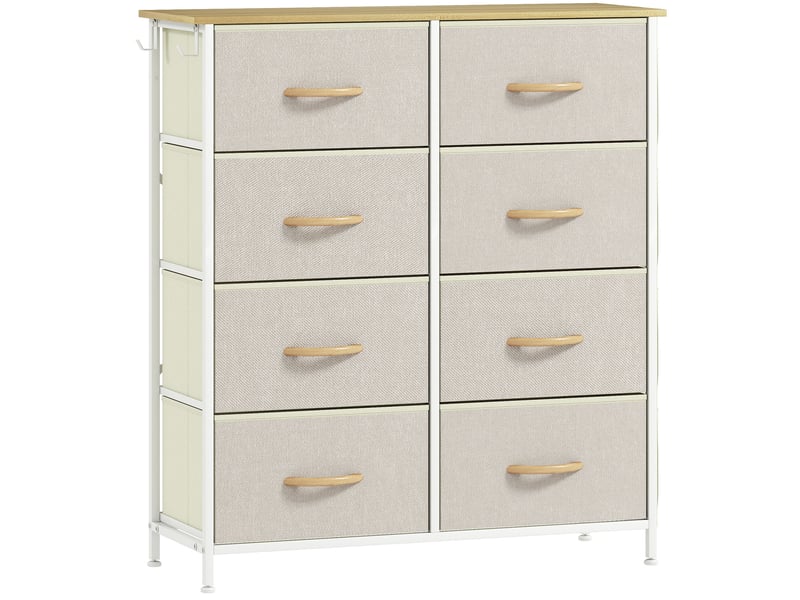  Commode 8 tiroirs en tissu, meuble de rangement avec 4 poches, 2 crochets, structure en acier, beige, 86 x 30 x 94,5 cm  - Conforama B