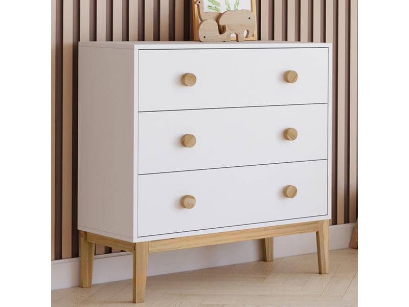 Commode 3 tiroirs jacob 80 cm enfant blanc et bois  - Conforama B