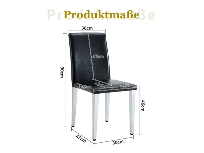  Ensemble de 4 chaises minimalistes noir et argent – cuir pu noir, pieds métal argenté, luxe européen, style moderne  - Conforama C