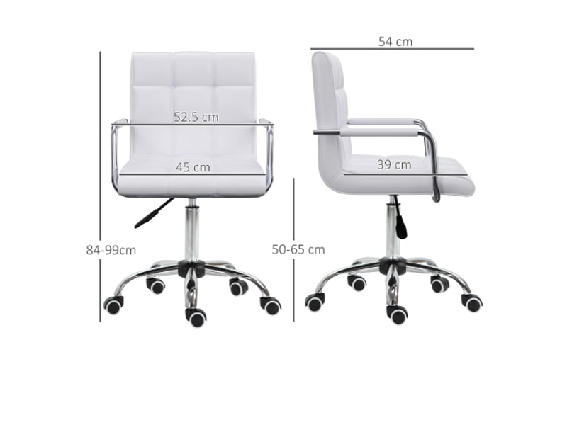  Chaise de bureau ergonomique pivotante en pu blanc, réglable en hauteur 84-99 cm, pour bureau et télétravail  - Conforama C