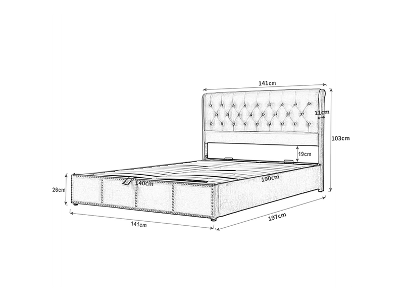  Lit coffre 140x190 cm avec levier hydraulique, rangement, velours gris, sommier inclus, sans matelas  - Conforama C