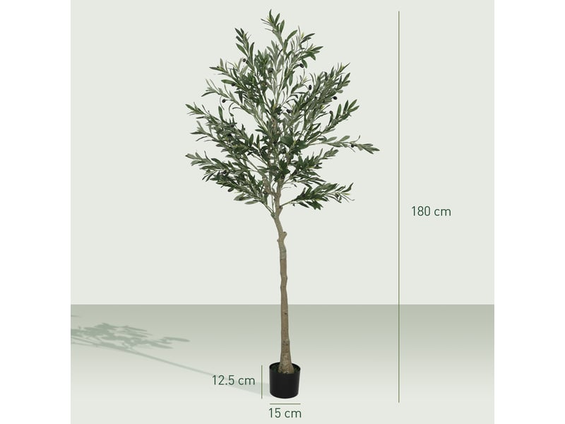 Olivier artificiel, 180 cm de haut, faux arbre avec 900 feuilles et 40 olives, pot inclus  - Conforama E
