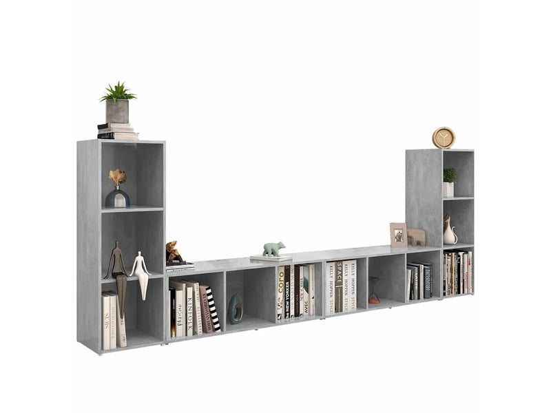  Lot de 4 meuble tv bas salon gris béton 107x35x37 cm bois d'ingénierie  - Conforama C