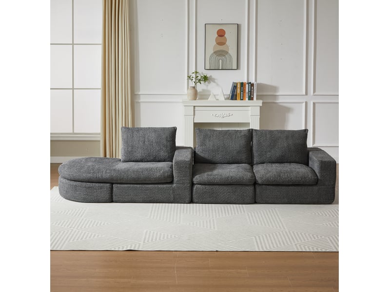 Canapé modulable 250x160x80 cm 3 places avec méridienne gris - Conforama C
