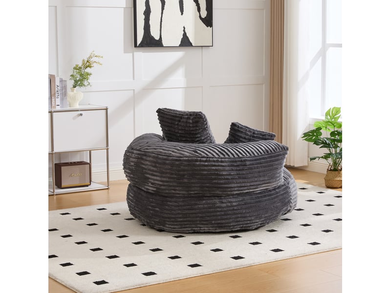  Fauteuil 108x108x52 cm, avec 3 coussins, revêtement en velours côtelé gris foncé, dossier haut, sans montage  - Conforama D