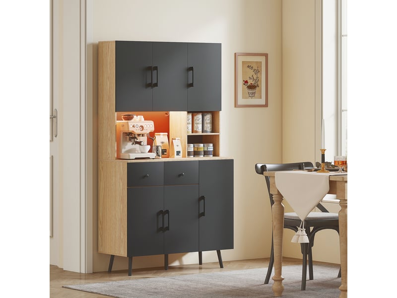  Buffet cuisine meuble cuisine rangement haut avec lumière led rgb plan de travail 6 portes 2 tiroirs 100x40x176cm noir  - Conforama D