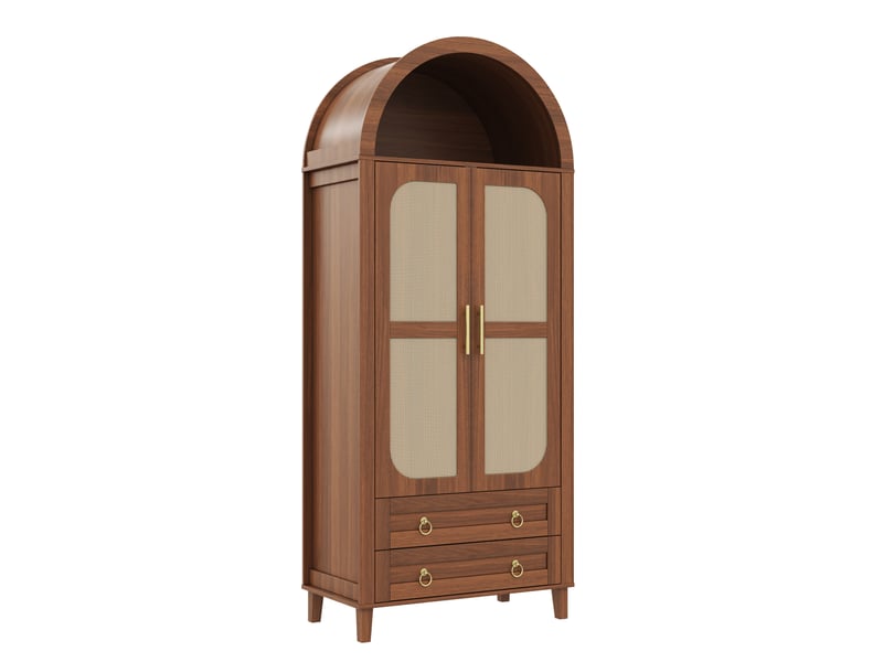 Armoire 2 portes avec led 76x50x184 cm décor rotin coloris noyer - Conforama R