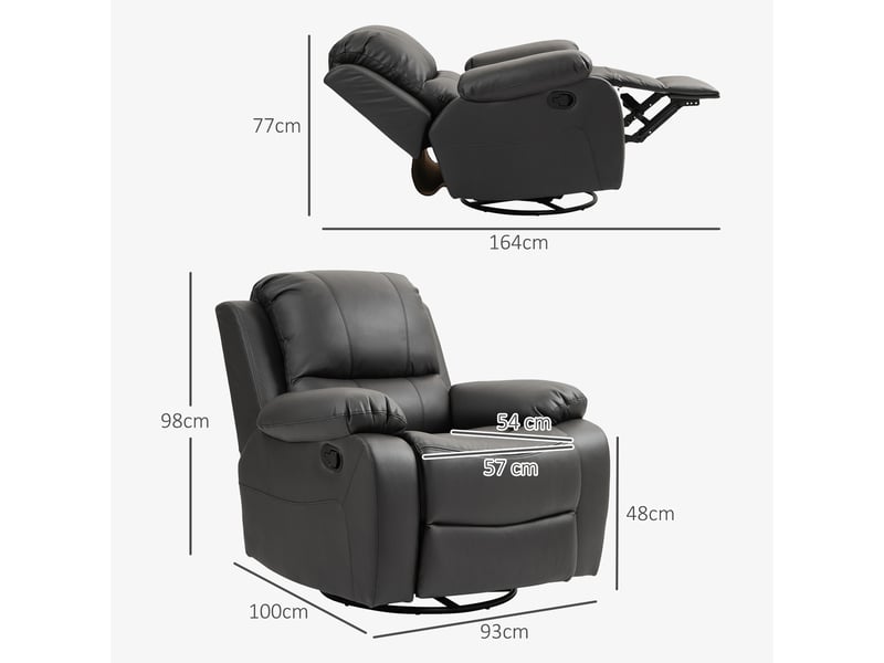  Fauteuil relax pivotant et inclinable en tissu avec repose-pieds noir 93x100x98 cm  - Conforama C