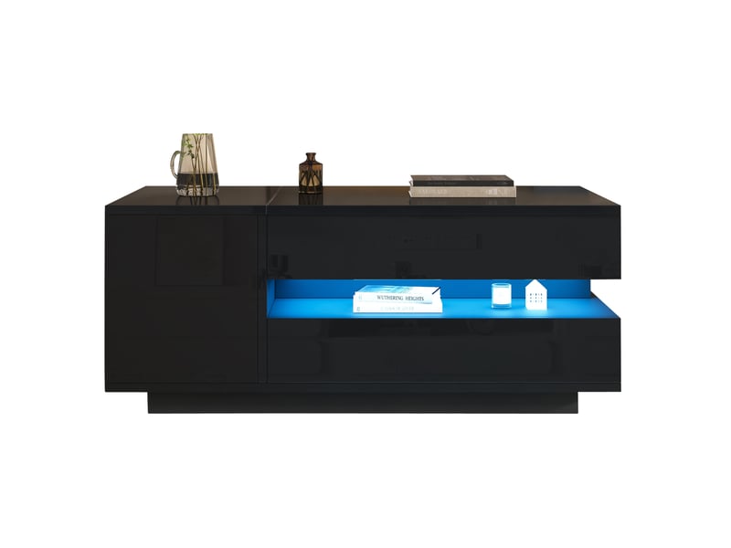  Table basse relevable avec 1 tiroir, 1 placard, niche ouverte, led et rangement caché pour salon 95 × 50 × 40 cm  - Conforama A