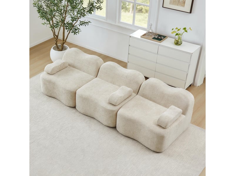 Canapé 3 places - 288x98x70 cm - canapé droit modulable velours, mousse 32d, sans structure rigide et coussins amovibles - beige - Conforama B