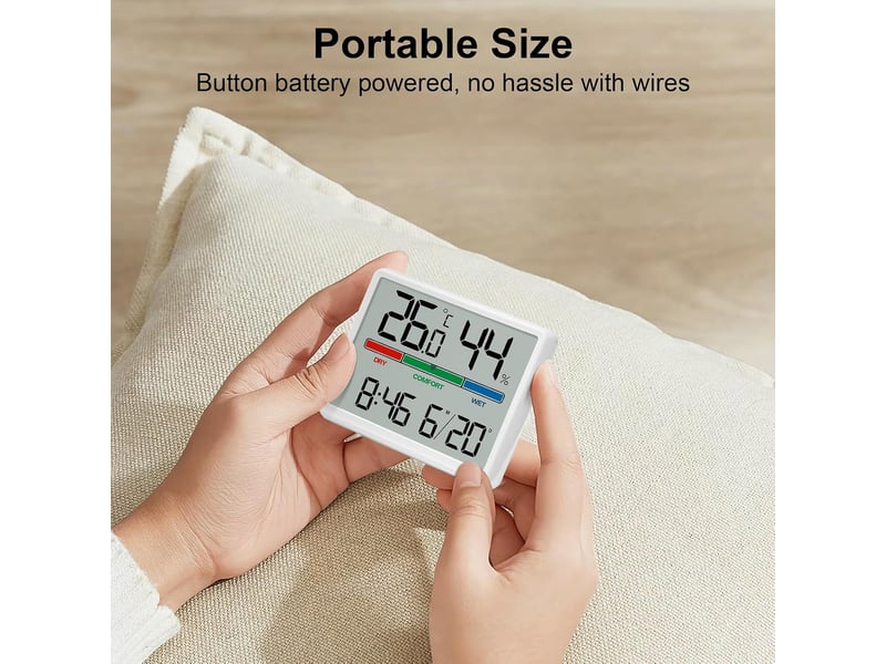  4.5 reveil numerique à piles lcd portable, mini horloge numérique avec température humidité date alarme fonction snooze, réveil digitale  - Conforama D