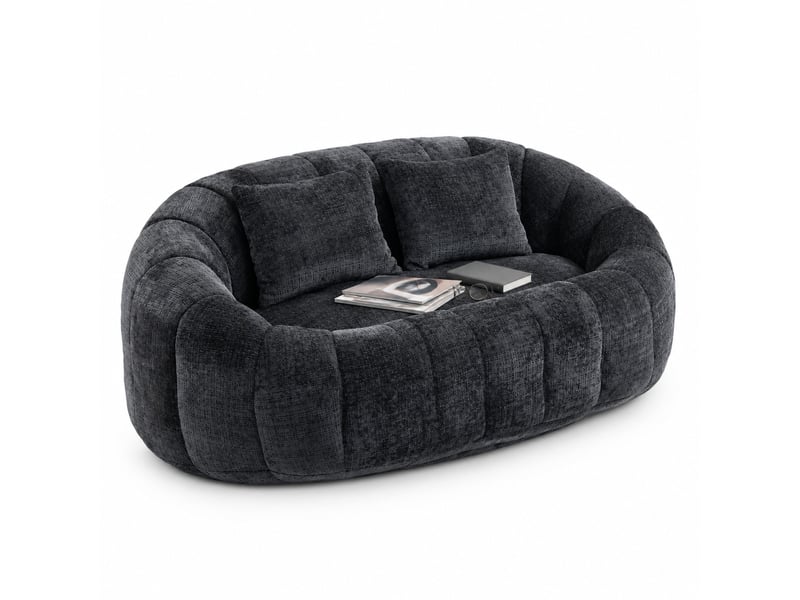  Pouf poire en chenille, avec accoudoirs, dossier haut et assise au sol en mousse à mémoire de forme, noir  - Conforama A
