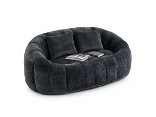 Pouf poire en chenille, avec accoudoirs, dossier haut et assise au sol en mousse à mémoire de forme, noir