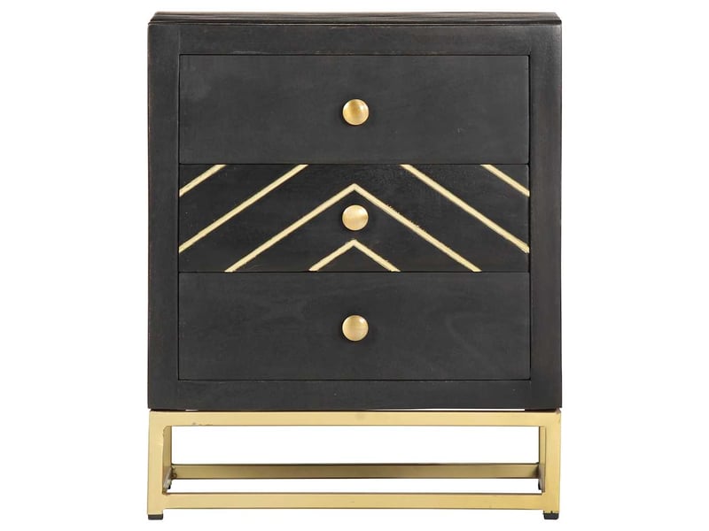  Table de chevet - cabinet de chevet - table de nuit noir et doré 40x30x50cm bois de manguier massif  - Conforama A