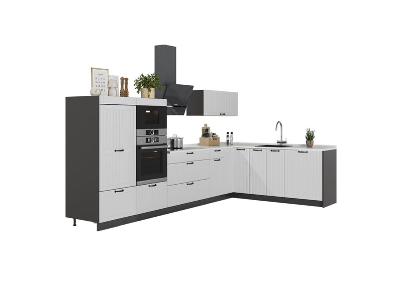  Vicco cuisine en angle, blanc campagneanthracite, 347 x 207 cm sans pt  - Conforama E
